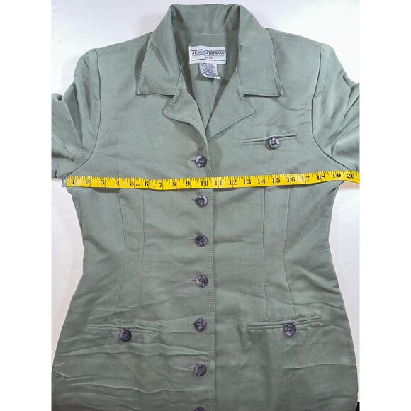 Jessica Howard Vintage Olive Green Button Front Form Fitting Size 12 Petite - Picture 4 of 5